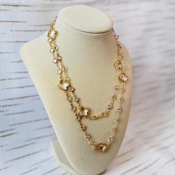 Gold Clover Crystal Layered Necklace | Anthro-Inspired Statement Jewelry - Picture 4 of 8